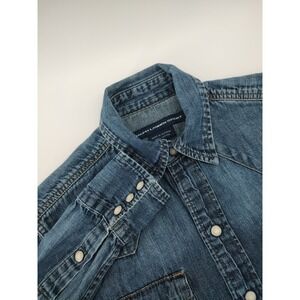 Ralph Lauren Sport Denim Shirt Womens Medium Blue Excellent Western Pearl Snap